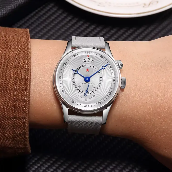 Montre mécanique Red Star 40mm acier inoxydable avec calendrier complet pour hommes occasions spéciales