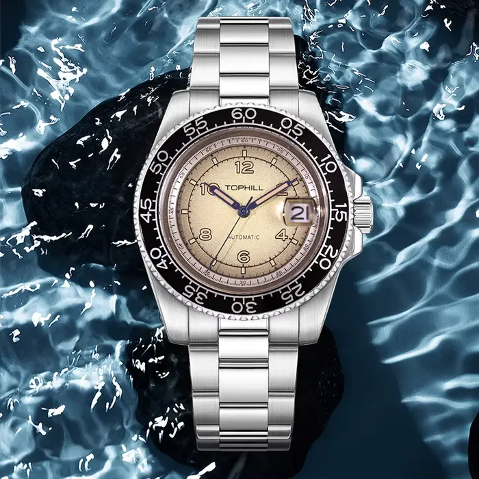 Montres mécaniques pour hommes TOPHILL 40 mm Nanning 2813 avec cadran texturé effet feu