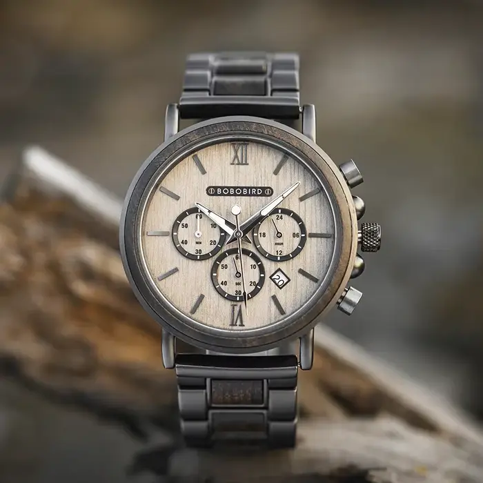 BOBO BIRD-Montre-bracelet chronographe en bois à quartz pour homme