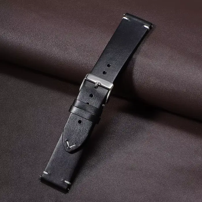Bracelet de montre rétro en cuir véritable, cire d'huile, bracelet en cuir de veau à dégagement rapi