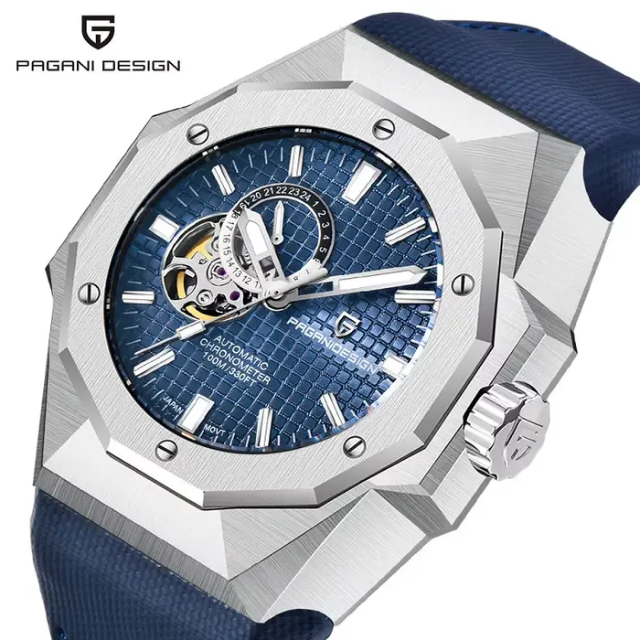 Montre-bracelet mécanique PAGANI DESIGN édition limitée résistante à l'eau pour homme avec mouvement automatique et bracelet en silicone pour diverses occasions