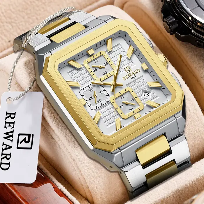 Montres à Quartz carrées pour hommes, affichage chronographe, bleu foncé, or Rose, horloge décontrac