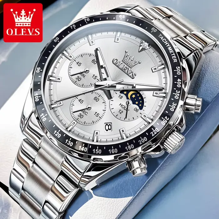 Montre OLEVS Affaires Quartz avec Chronographe et Calendrier Complet pour Hommes Occasions Spéciales