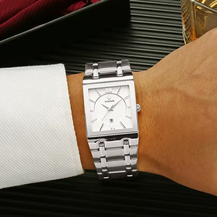 WWOOR – montre carrée blanche pour hommes