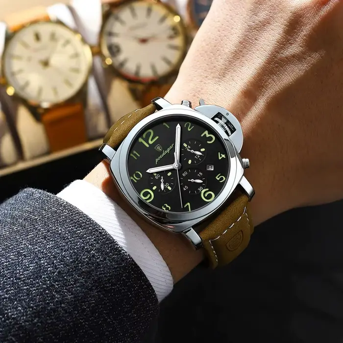 Montre Militaire de Luxe POEDAGAR en Cuir avec Fonctionnalités Avancées pour Hommes Occasions Spéciales et Journées Aventureuses