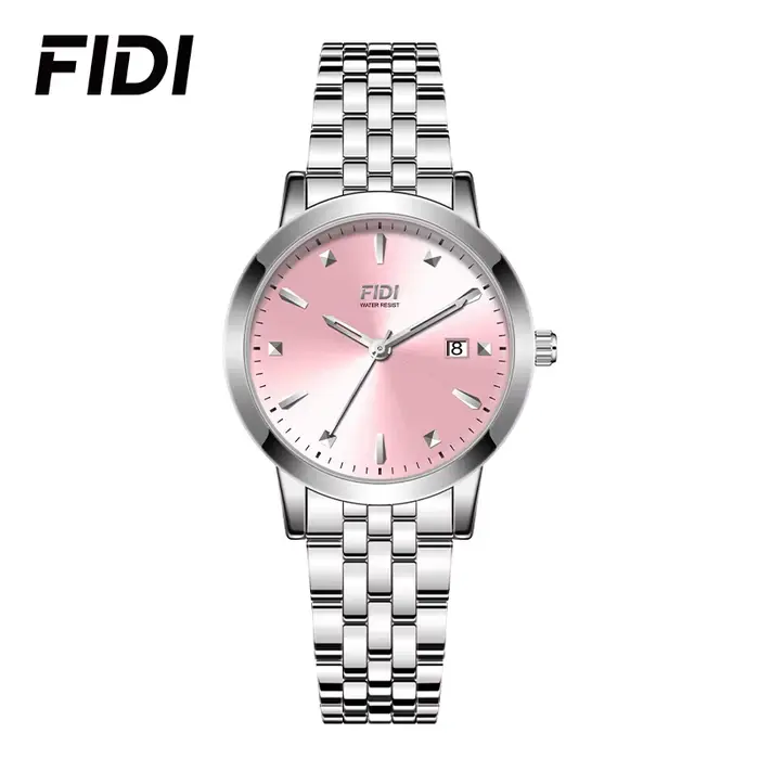 Montre à quartz élégante pour femmes FIDI, bracelet en métal argenté, étanche, fonction date, montre