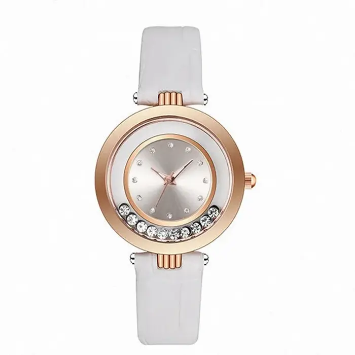 Montre à Quartz Analogique avec Ceinture en Cuir et Diamant pour Femme