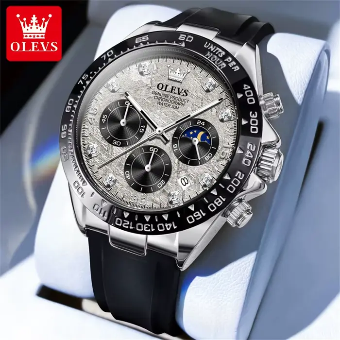 Montre à quartz OLEVS 2875 pour homme, marque de luxe originale, bracelet en silicone, chronographe,