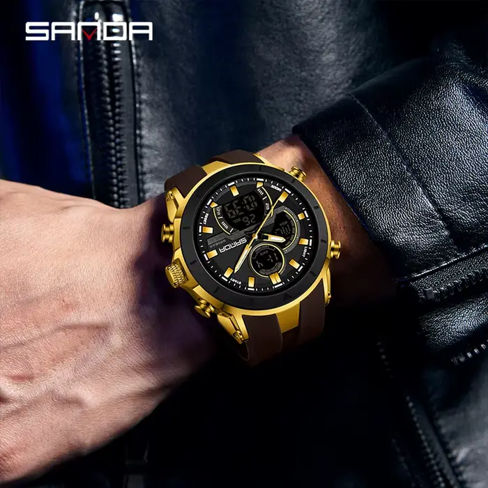 Montre sportive numérique quartz double affichage lumineux résistante à l'eau pour homme occasions spéciales sportives et quotidiennes