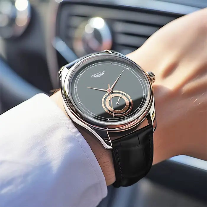 Montres analogiques à Quartz en cuir noir pour hommes d'affaires