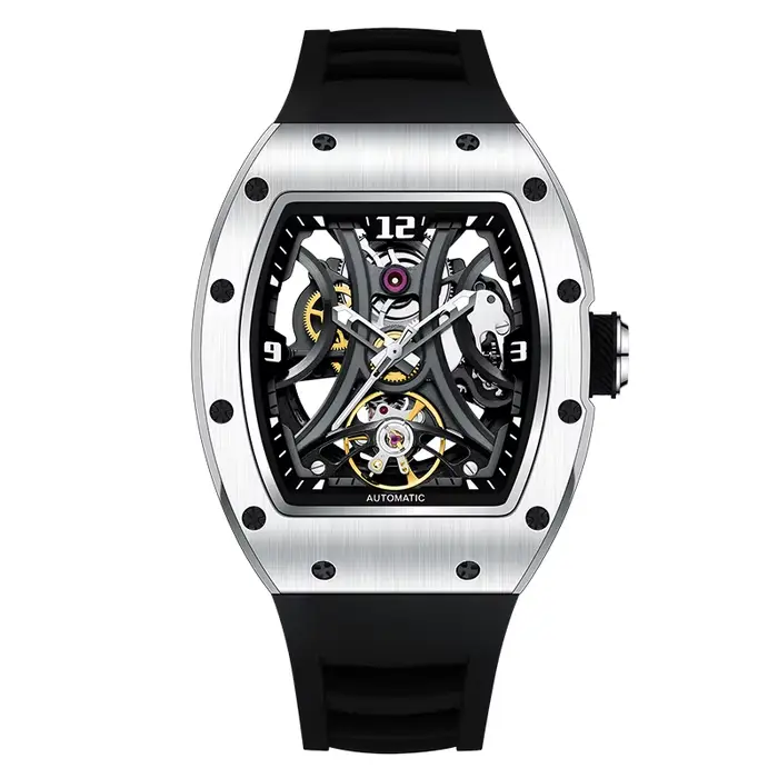DNAIEL GORMAN cadran squelette montre mécanique automatique hommes boîte en acier inoxydable montre-
