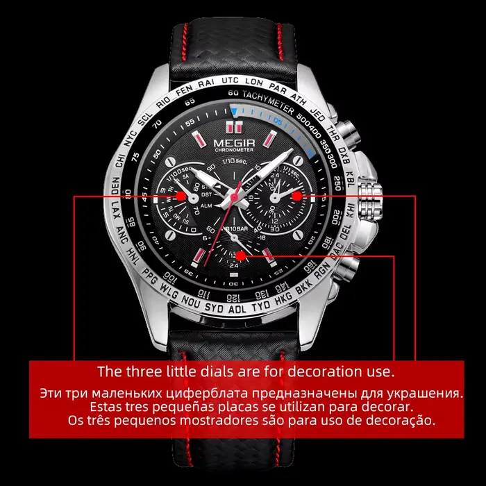 MEGIR mode homme Quartz analogique montre-bracelet marque étanche luxe en cuir montres pour hommes décontracté noir montre mâle 1010