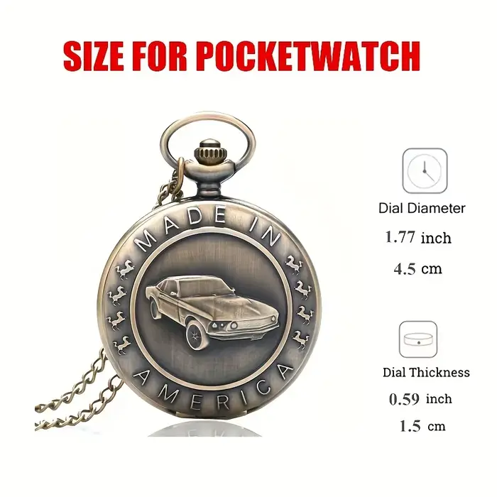 Montre de poche pour voiture Mustang en bronze – Cadeau d'anniversaire parfait pour les adolescents