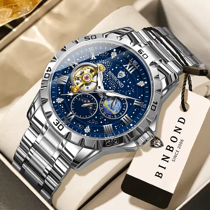 Montres mécaniques BINBOND pour hommes, montres de luxe à tourbillon, lumineuses, étanches, automati
