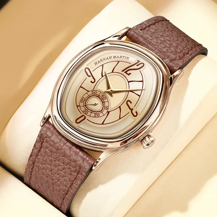 HANNAH MARTIN femmes montre créative or Rose horloge en cuir 40mm rêveur géométrique coquille 3Bar étanche Couple cadeau