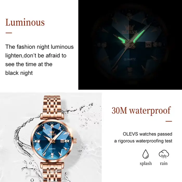OLEVS montres pour femmes mode élégante forme rhombique miroir Original montre-bracelet à Quartz bracelet étanche Date