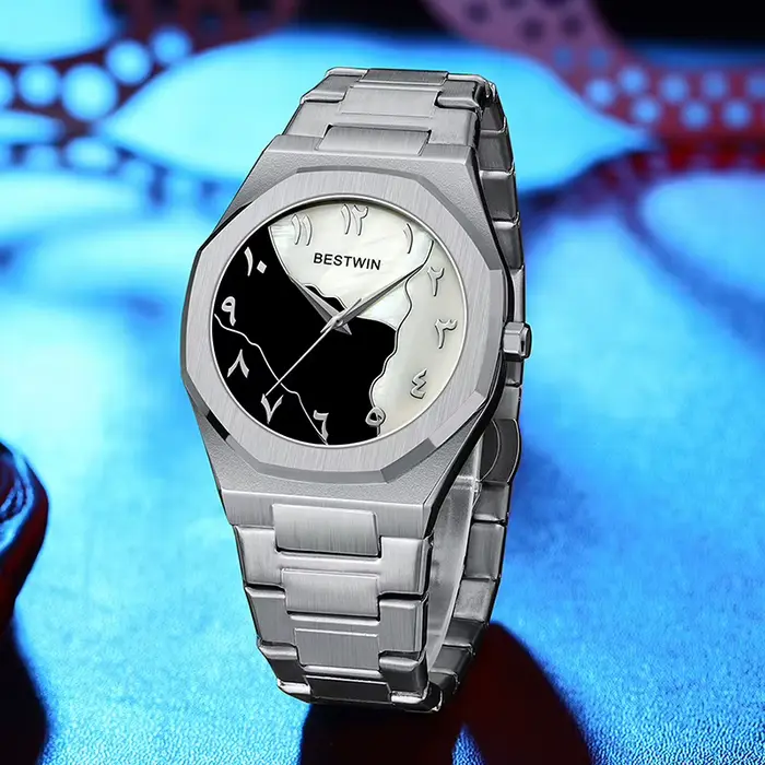 Reloj hombre BESTWIN cadran créatif montres montre pour hommes coque en or visage affaires