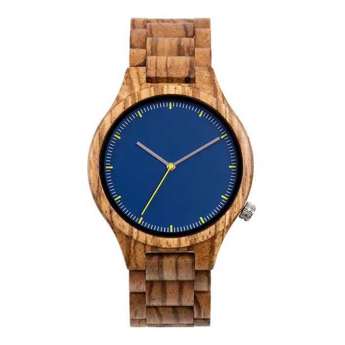 Montre bracelet à quartz en bois naturel rond double affichage pour homme et femme