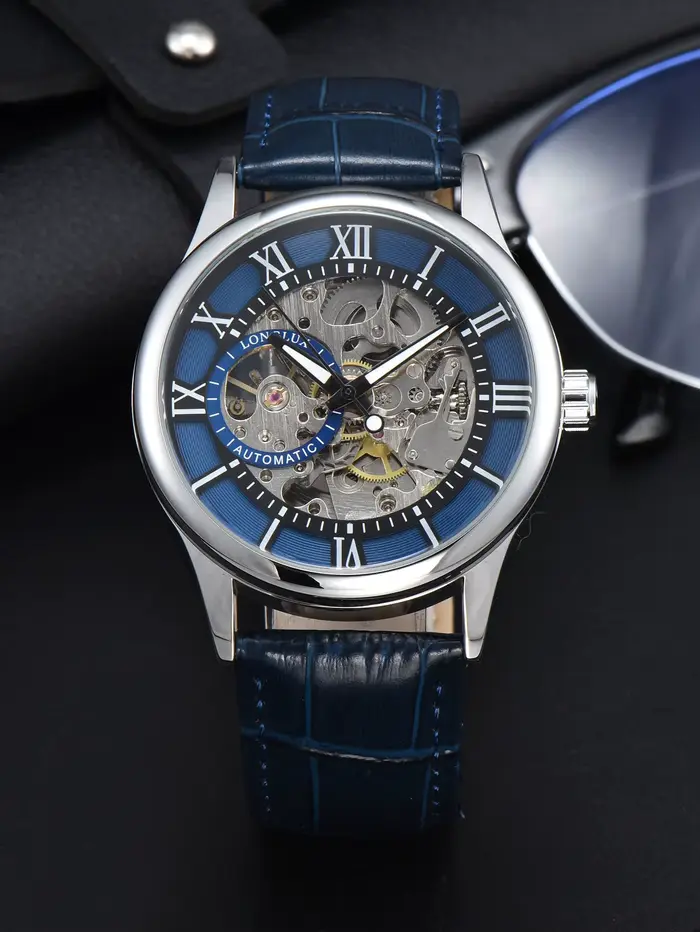 Montre automatique LONGLUX Rome, montres mécaniques de gros, montres-bracelets étanches en cuir ajou