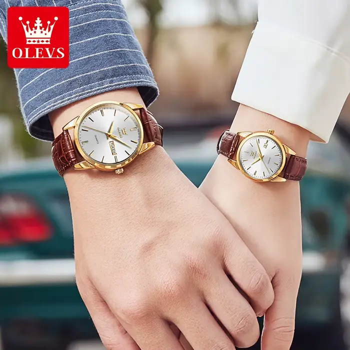 OLEVS 6898 montres de Couple de luxe marque de mode originale étanche montre-bracelet à Quartz lumineuse conception de calendrier pour Date Sport