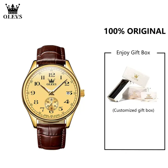 OLEVS 3622 numéro échelle montre à Quartz pour hommes bracelet en cuir Original étanche lumineux cal