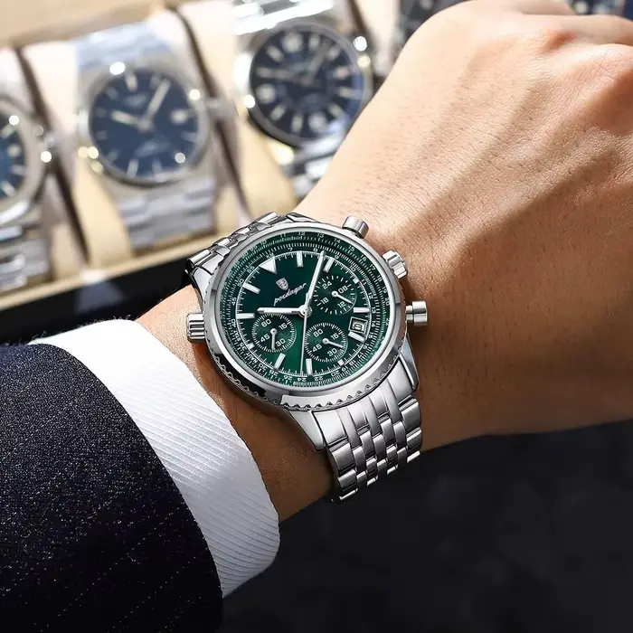 POEDAGAR montres de luxe pour hommes Date chronographe en acier inoxydable homme montre étanche lumineux Sport militaire