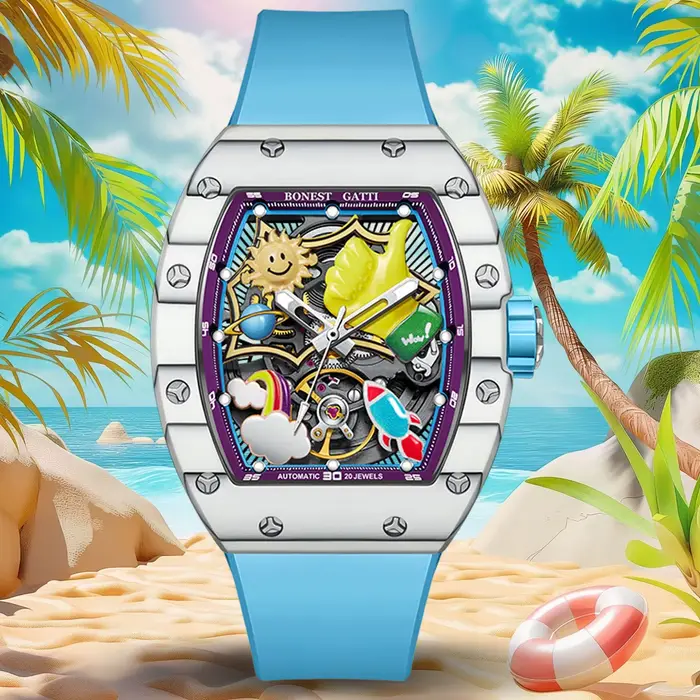 BONEST GATTI nouveau montre-bracelet à mouvement automatique pour hommes lunette en Fiber de carbone entièrement