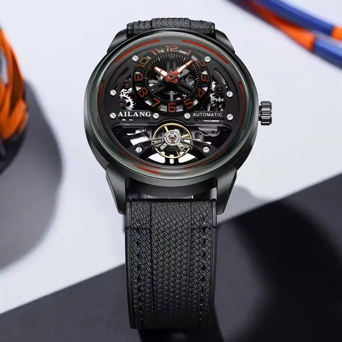 AILANG 8853 Montre mécanique noire pour homme avec tourbillon
