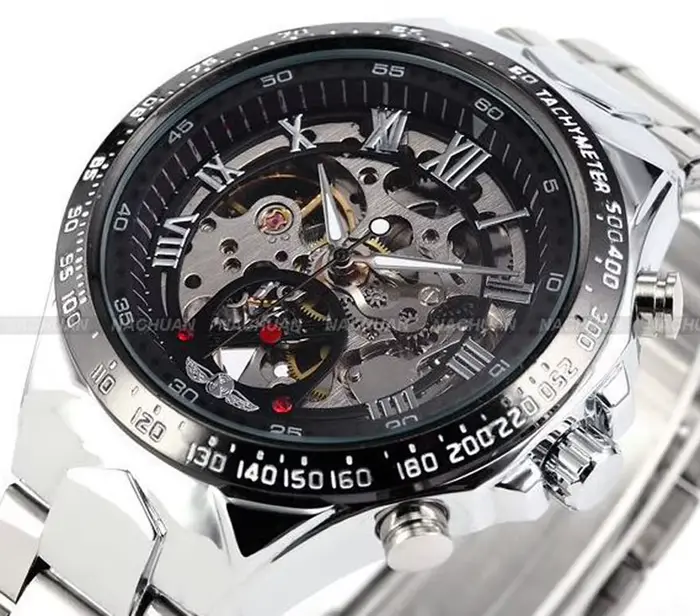 Winner-Montres mécaniques automatiques pour hommes, modules entièrement en acier, horloge de luxe, m