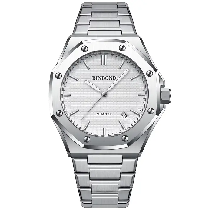 BINBOND chaud nouveau homme montre bracelet en alliage avec vis octogonale anneau décoratif mouvemen