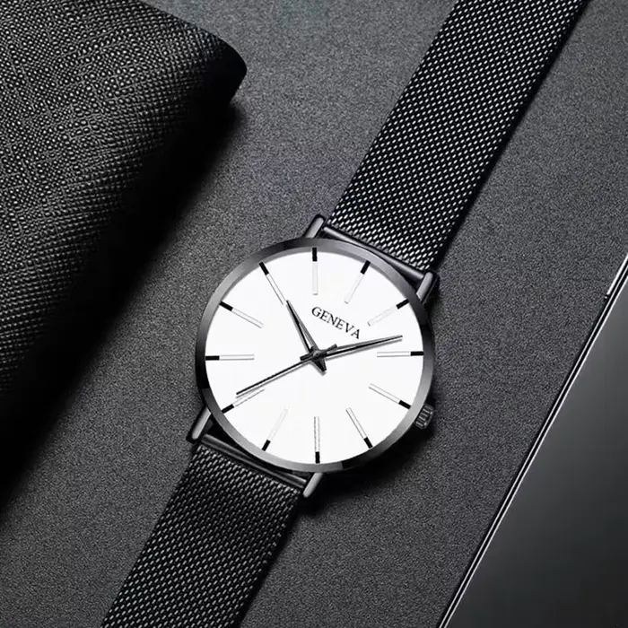 Montres à quartz avec bracelets en maille pour hommes et femmes
