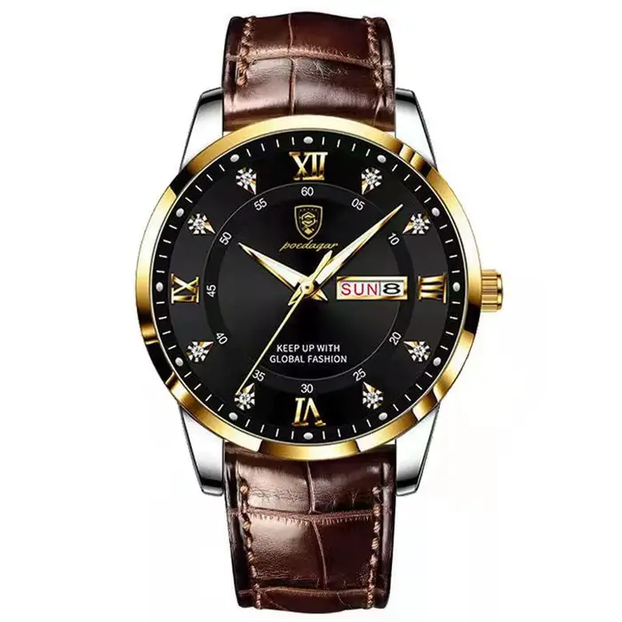 POEDAGAR marque de luxe hommes montres étanche lumineux en cuir Quartz homme montre-bracelet sport d
