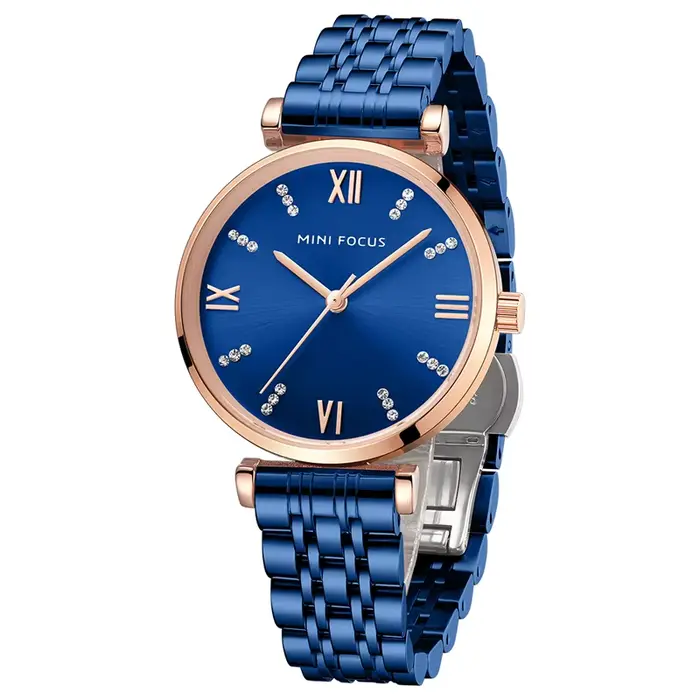 Montre de Luxe à Cadran Diamants pour Femme Bracelet en Acier Inoxydable Bleu Étanche Haute Qualité Montres à Quartz Occasions Spéciales