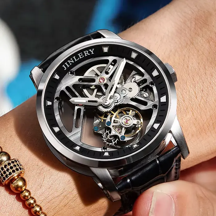 JINLERY montre de sport de luxe véritable Tourbillon