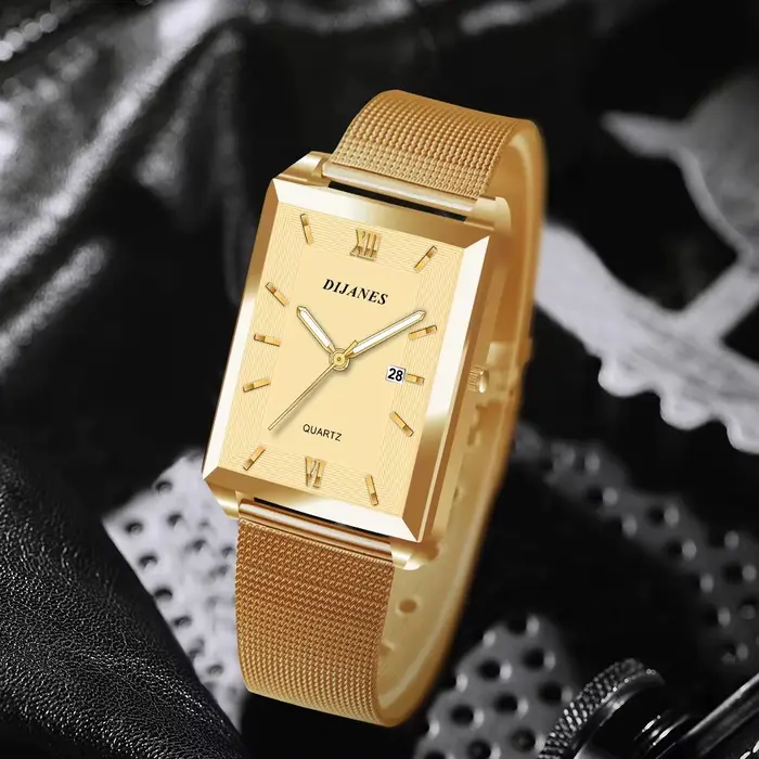 Montre d'affaires de luxe pour hommes, cadran rectangulaire, mouvement à Quartz, bracelet en maille,