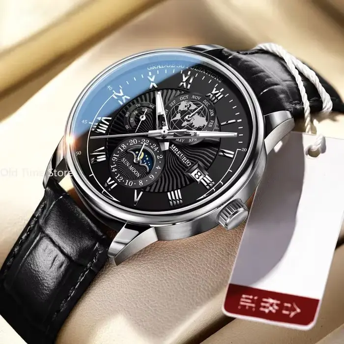 Montre Moonbiffy Quartz Luxe Bracelet Cuir Homme Occasions Spéciales Style Simple Élégance Pratique