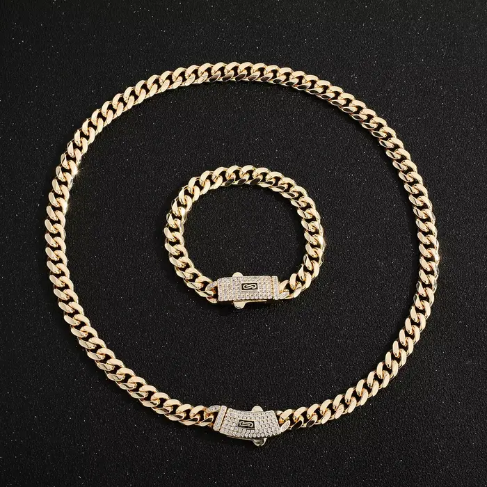 Bracelet Monaco en laiton plaqué or 14K avec zircone cubique pour homme et femme styles hip-hop rock occasions spéciales