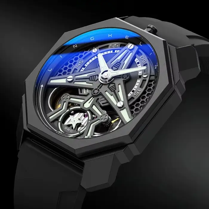 Montre automatique de chasse avec pentagramme rotatif et aiguilles lumineuses pour homme élégant et robuste occasions spéciales et quotidiennes