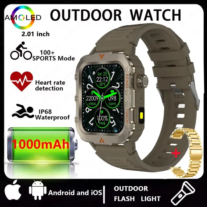 Hommes montre intelligente Bluetooth appel sommeil fréquence cardiaque moniteur de santé lampe de poche LED extérieure
