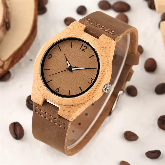 Montre Vintage en bois de bambou pour femmes