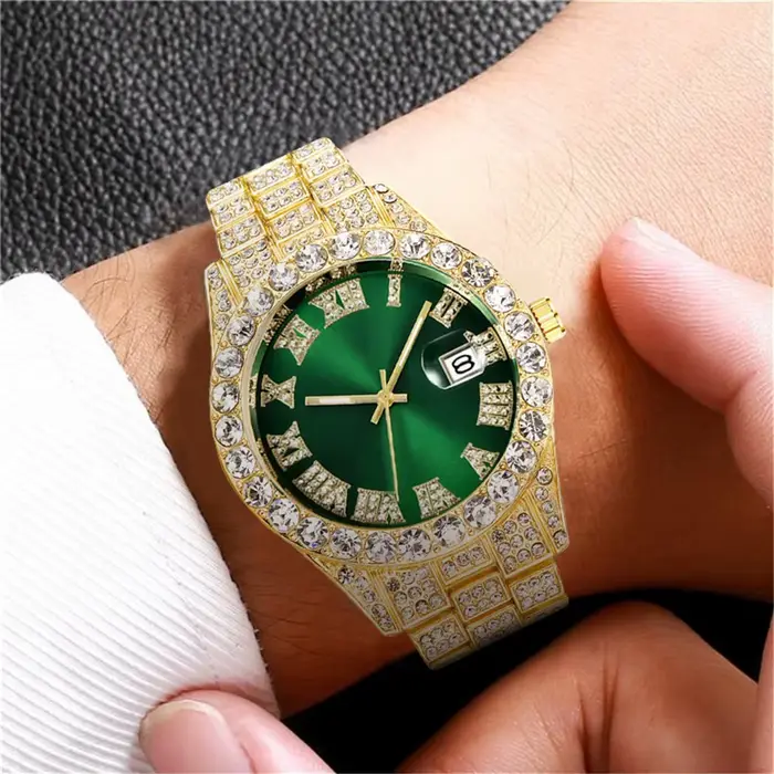 Montre-bracelet de luxe à Quartz en acier doré pour hommes