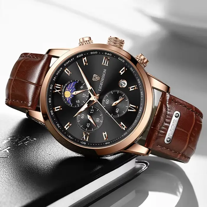 Montre étanche en cuir pour homme