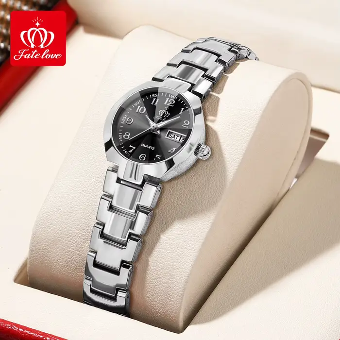 Montre FATELOVE 818 en acier au tungstène avec affichage double calendrier et jour de la semaine pour femmes occasions spéciales