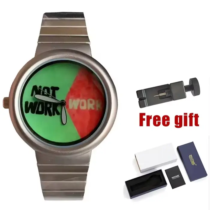 Montre à quartz amusante 'Travail/Vie' pour hommes et femmes, bracelet en acier inoxydable, cadran c