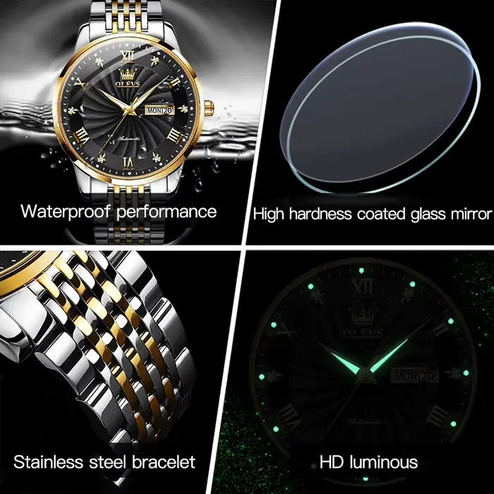 Montre OLEVS pour Hommes Automatique Mécanique Bracelet Acier Élégante Occasions Spéciales