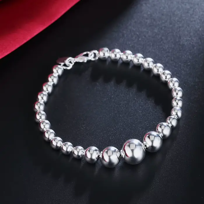 Bracelet chaîne en argent sterling 925 avec perles mates romantiques pour femmes et hommes