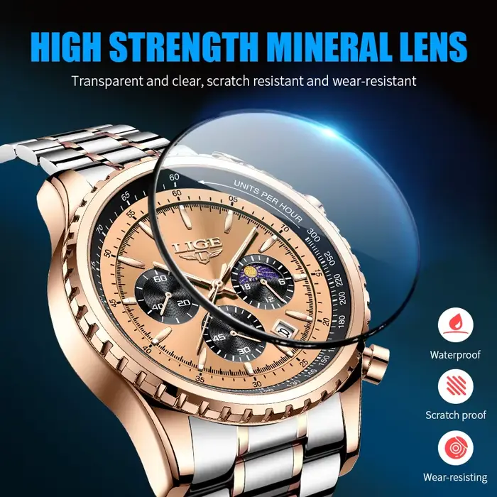 Montre Homme LIGE 2026 – Nouvelle Collection Luxe, Quartz, Étanche, Lumineuse, Date, Chronographe, Sport