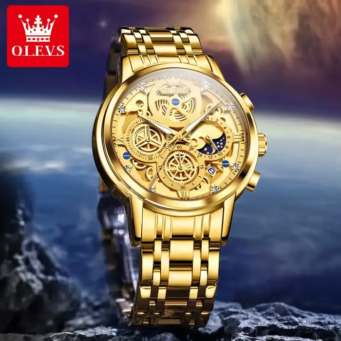 OLEVS montres pour hommes Top marque de luxe Original montre à Quartz étanche pour homme or squelette Style 24 heures jour nuit nouveau