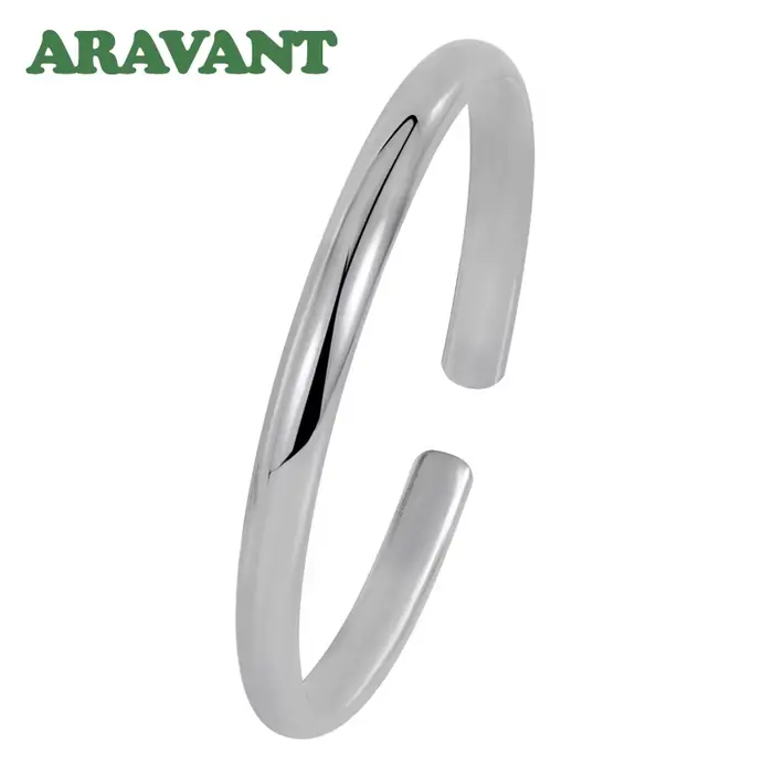 Aravant 925 argent 18K or 6MM manchette ouverte lisse Bracelet et Bracelet pour femmes bijoux de mod