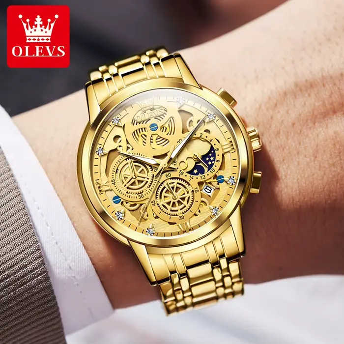 OLEVS montres pour hommes Top marque de luxe Original montre à Quartz étanche pour homme or squelette Style 24 heures jour nuit nouveau